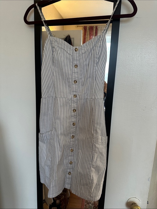 Abercrombie & Fitch Dresses & Skirts - Abercrombie & Fitch White and Navy Pinstripe Button-Front Mini Dress